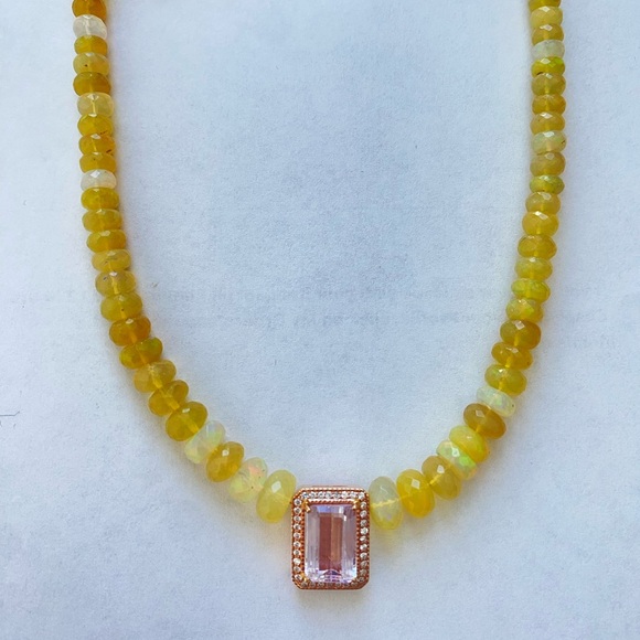 Jacquie Aiche Pave diamond and Kunzite center stone  rose-gold necklace. - Picture 5 of 16